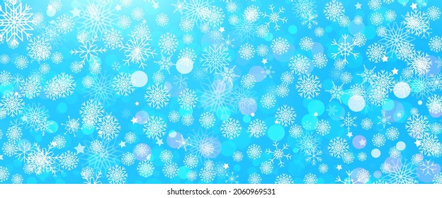 Snowfall Isolated on Holiday Blue Background in Realistic Style. Vector Snowflake Fantasy Wallpaper.