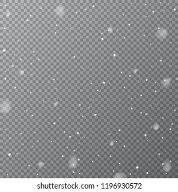 Snowfall isolated on transparent background. Vector falling snow template