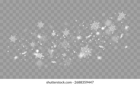 Snowfall isolated. Winter background. Snow overlay. Christmas Background.