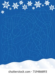 Snowfall labyrinth - find the way of the falling snowflakes through the blue winter sky to the pile of snow - a funny concentration game for children.