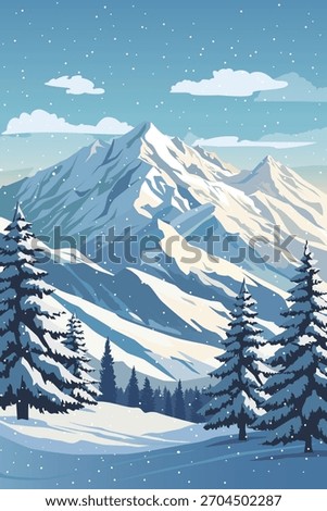 Snowfall landscape mountains in cold winter