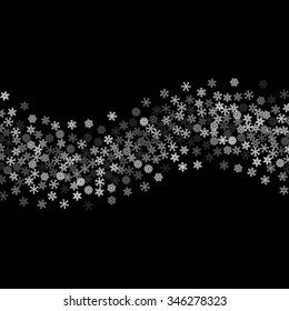 Snowfall line with random snowflakes in the dark