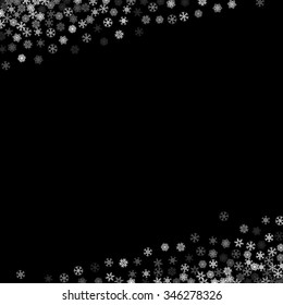 Snowfall line with random snowflakes in the dark
