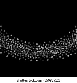 Snowfall line with random snowflakes in the dark