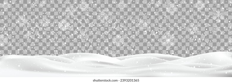 Snowfall and little snow with snow drifts, blizzard falling on snowdrifts, heavy snowfall with snowbanks field, frozen hills, frosty close-up wintry snowflakes, snow flakes in different shapes