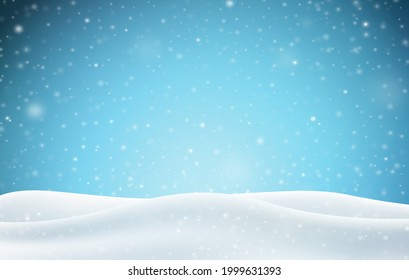 Snowfall in the night. Winter background with snow banks. 3D illustration