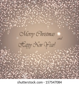 Snowfall on a beige background with sparkles