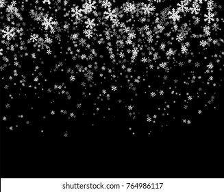 Snowfall on black background. Merry Christmas and Happy New Year pattern. White falling snowflakes. Vector illustration.