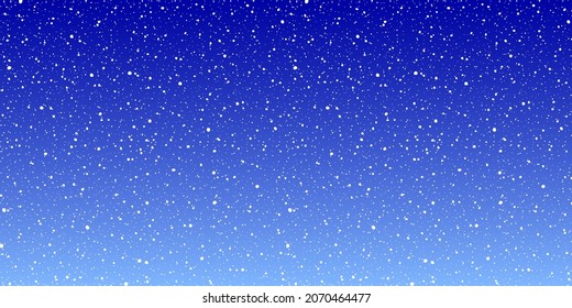 Snowfall on blue sky background, winter background