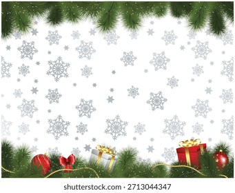 Snowfall On Christmas Greenery Background