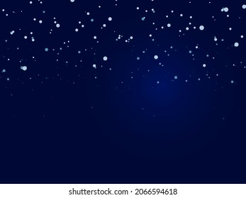 Nevada en un fondo azul oscuro. Los copos de nieve caen por la noche. Ilustración vectorial de invierno.