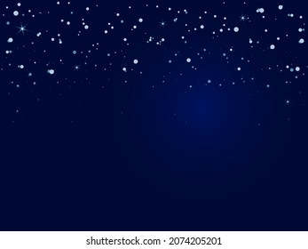 Nevada en un fondo azul oscuro. Los copos de nieve caen por la noche. Ilustración vectorial de invierno.