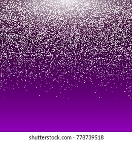 Snowfall on a purple background. Christmas holiday mood. New Year vector illustration. Design template for your projects.