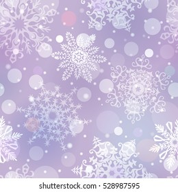 Snowfall on purple background. Vector seamless pattern
