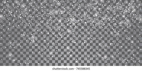 Snowfall On A Transparent Background. Falling Snowflakes. Vector Eps10.