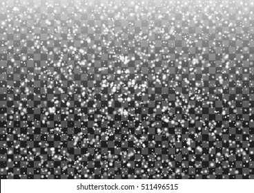 Snowfall on transparent background. Realistic snow fall vector.