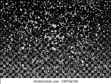 Snowfall on transparent background. Realistic snowflakes isolated vector.
