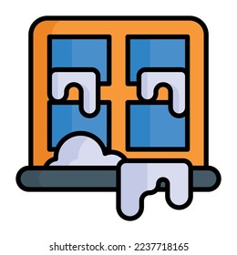Snowfall on window vector icon in trendy style