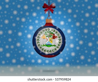Snowfall and ornament with flag of Belize