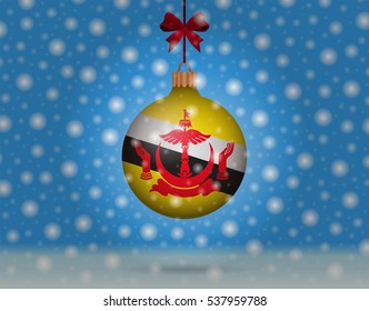Snowfall and ornament with flag of Brunei