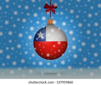 Snowfall and ornament with flag of Chile