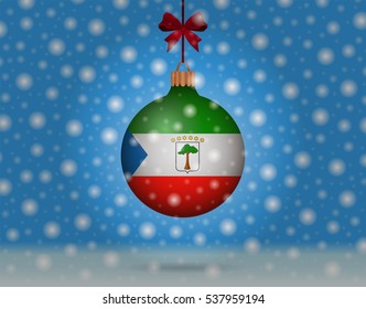 Snowfall and ornament with flag of Equatorial Guinea