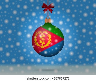 Snowfall and ornament with flag of Eritrea
