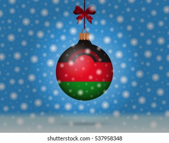 Snowfall and ornament with flag of Malawi