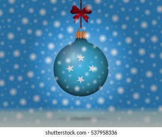 Snowfall and ornament with flag of Micronesia