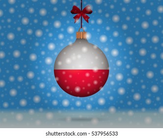 snowfall and ornament with flag of poland