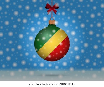 Snowfall and ornament with flag of Republic Congo