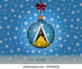 Snowfall and ornament with flag of Saint Lucia