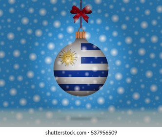 snowfall and ornament with flag of Uruguay