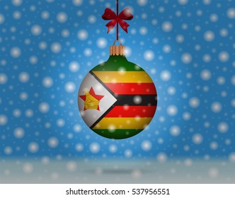snowfall and ornament with flag of Zimbabwe