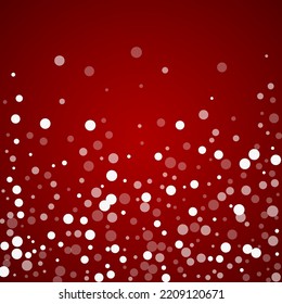 Snowfall overlay christmas background. Subtle flying snow flakes and stars on christmas red background. Festive snowfall overlay. Square vector illustration.