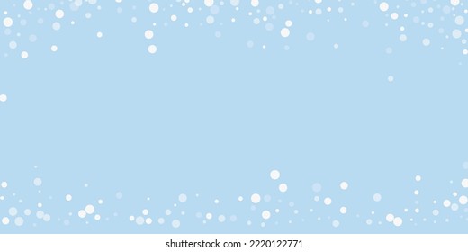 Snowfall overlay christmas background. Subtle flying snow flakes and stars on light blue winter backdrop. Festive snowfall overlay. Wide vector illustration.