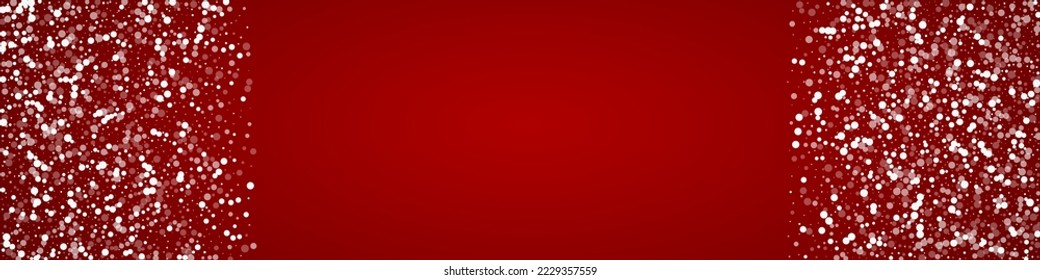 Schneefall auf Weihnachtshintergrund. Subtile fliegende Schneeflocken und Sterne auf christlich-rotem Hintergrund. Festlicher Schneefall-Overlay. Panoramavektorgrafik.