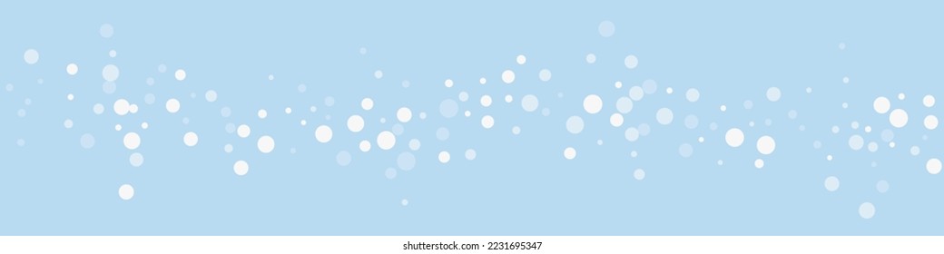 Snowfall overlay christmas background. Subtle flying snow flakes and stars on light blue winter backdrop. Festive snowfall overlay. Panoramic vector illustration.