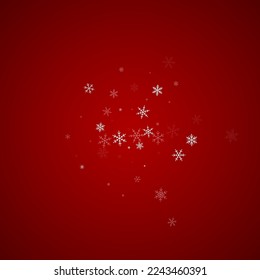 Snowfall overlay christmas background. Subtle flying snow flakes and stars on christmas red background. Festive snowfall overlay. Square vector illustration.