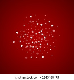 Snowfall overlay christmas background. Subtle flying snow flakes and stars on christmas red background. Festive snowfall overlay. Square vector illustration.