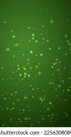 Snowfall overlay christmas background. Subtle flying snow flakes and stars on christmas green background. Festive snowfall overlay. Vertical vector illustration.