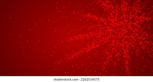 Schneefall auf Weihnachtshintergrund. Subtile fliegende Schneeflocken und Sterne auf christlich-rotem Hintergrund. Festlicher Schneefall-Overlay. Große Vektorgrafik.