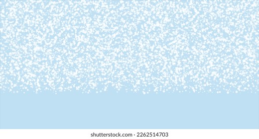 Snowfall overlay christmas background. Subtle flying snow flakes and stars on light blue winter backdrop. Festive snowfall overlay. Wide vector illustration.