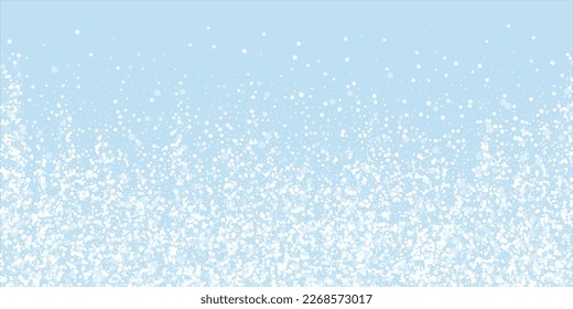 Snowfall overlay christmas background. Subtle flying snow flakes and stars on light blue winter backdrop. Festive snowfall overlay. Wide vector illustration.