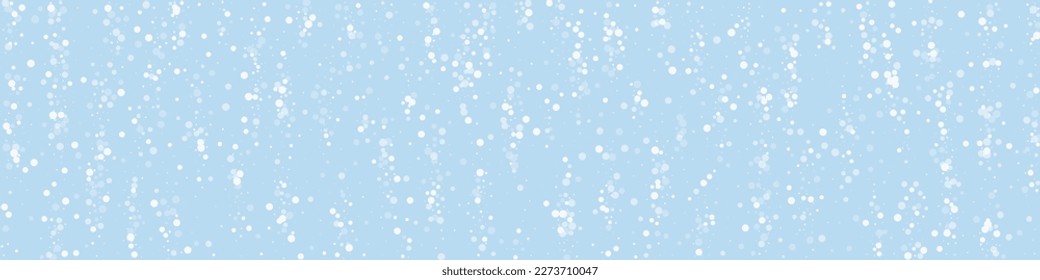Snowfall overlay christmas background. Subtle flying snow flakes and stars on light blue winter backdrop. Festive snowfall overlay. Panoramic vector illustration.