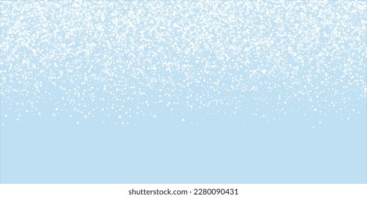 Snowfall overlay christmas background. Subtle flying snow flakes and stars on light blue winter backdrop. Festive snowfall overlay. Wide vector illustration.