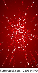 Snowfall overlay christmas background. Subtle flying snow flakes and stars on christmas red background. Festive snowfall overlay. Vertical vector illustration.
