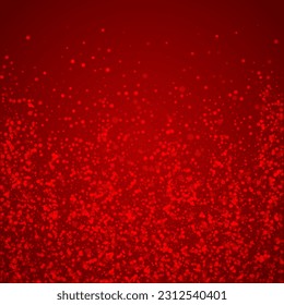 Snowfall overlay christmas background. Subtle flying snow flakes and stars on christmas red background. Festive snowfall overlay. Square vector illustration.