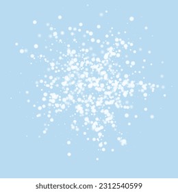 La nieve superó el fondo de la navidad. Sutiles copos de nieve volando y estrellas en el fondo azul claro del invierno. Sobrecoste de nieve festivo. Ilustración vectorial cuadrada.