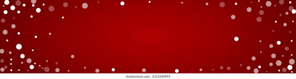 Snowfall overlay christmas background. Subtle flying snow flakes and stars on christmas red background. Festive snowfall overlay. Panoramic vector illustration.